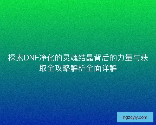 探索DNF净化的灵魂结晶背后的力量与获取全攻略解析全面详解